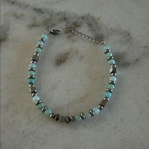 NWOT Delicate Aqua Beaded Bracelet with Silver Accents
